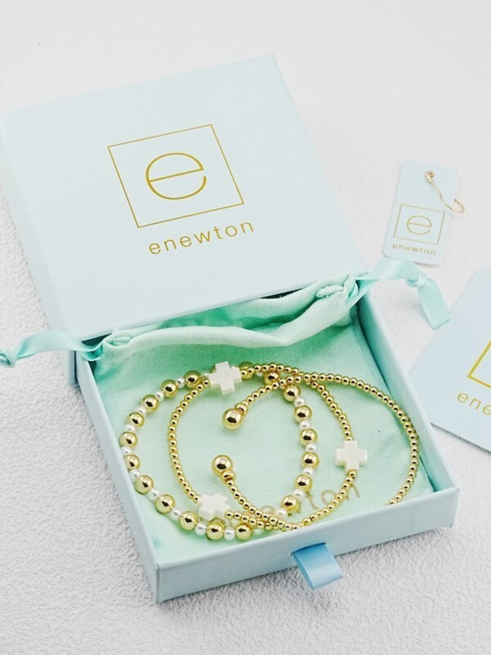 Enewton 3-piece gold beaded cross bracelet set